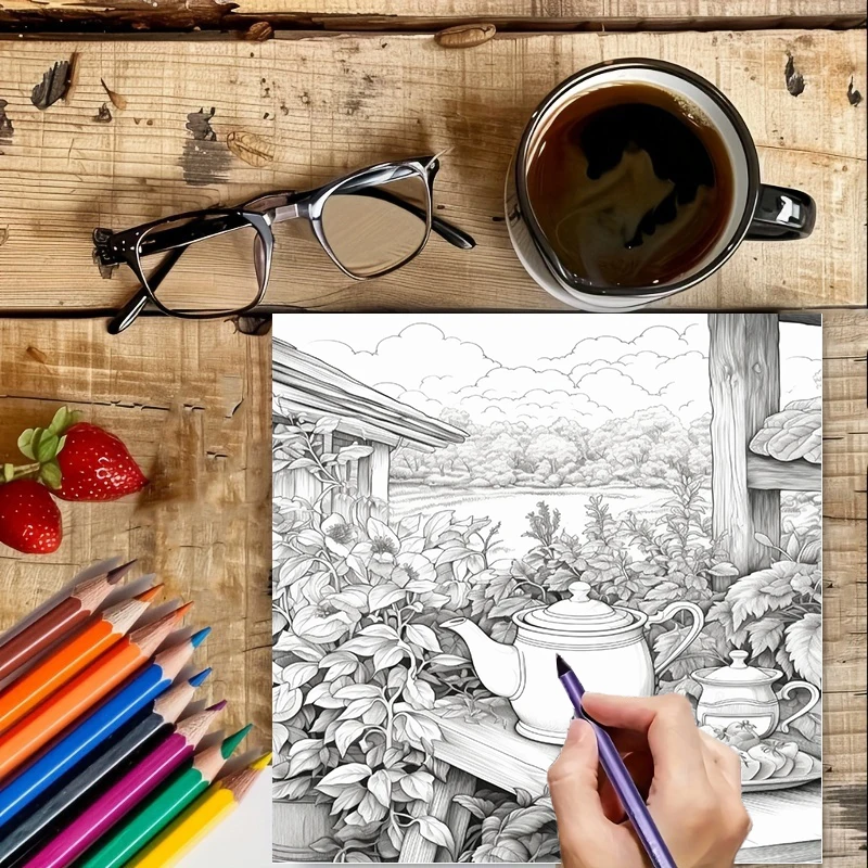 Tea In The Gardens Coloring Bo - Farming And Agriculture 리뷰 및 가격